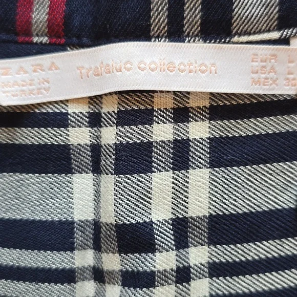 ZARA Trafaluc Collection, Plaid Relaxed Blouse, Lace Up Sides, EUC, Women's L - Picture 3 of 14
